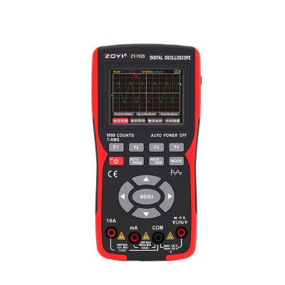 ZOYI ZT-702S handheld oscilloscope multimeter front view with waveform