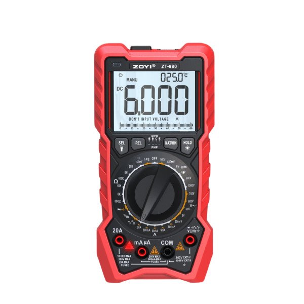 Large-Size True-RMS Digital Multimeter with Transistor Tester – 6000 Count (ZT-980E)