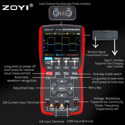 ZT-703S Handheld Oscilloscope Multimeter & Signal Generator