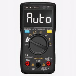 ZOYI ZT-102A digital multimeter front view with backlit LCD