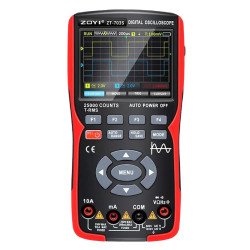 ZOYI ZT-703S handheld oscilloscope multimeter — front view with colour display and test leads