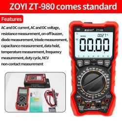 ZT-980E | True-RMS Digital Multimeter with VFC &  Transistor Tester