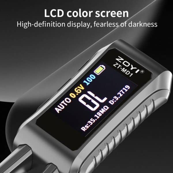 ZT-MD1 OLED display showing auto-ID capacitance value and ESR