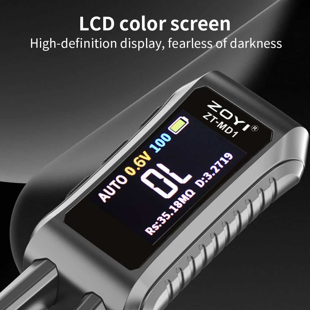ZT-MD1 OLED display showing auto-ID capacitance value and ESR