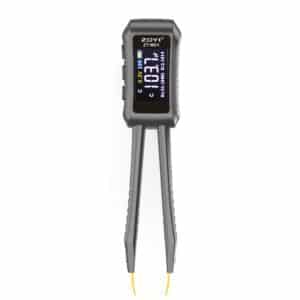 ZOYI ZT-MD1 LCR tweezers measuring SMD resistor on PCB