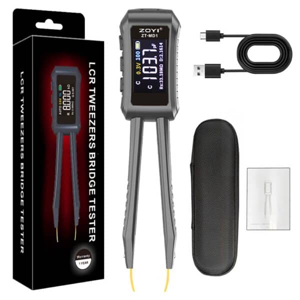 ZT-MD1 USB-C rechargeable LCR tweezers with cable and pouch