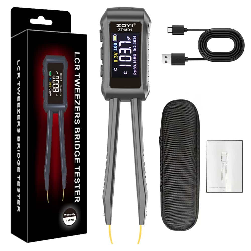 ZT-MD1 USB-C rechargeable LCR tweezers with cable and pouch
