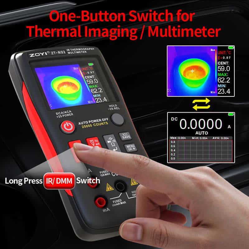 ZT-R02 thermal imaging multimeter kit contents case leads manual and charger