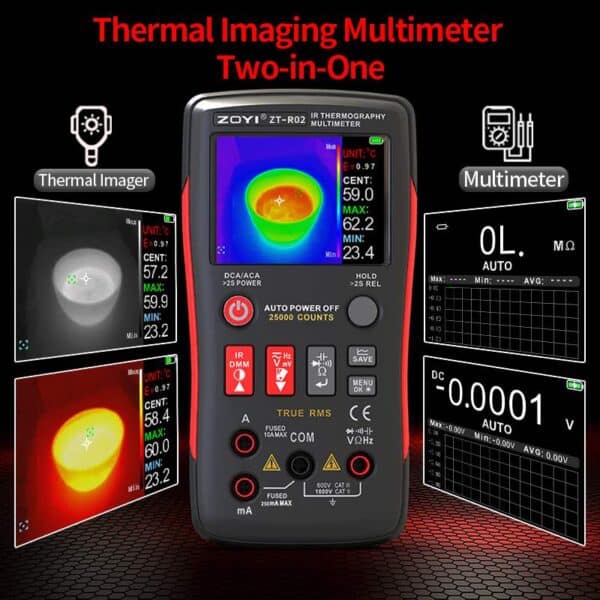 ZOYI ZT-R02 thermal imaging multimeter front view with 2.4 inch display