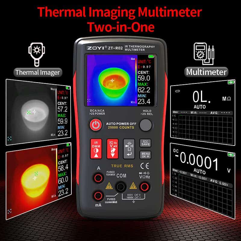 ZOYI ZT-R02 thermal imaging multimeter front view with 2.4 inch display